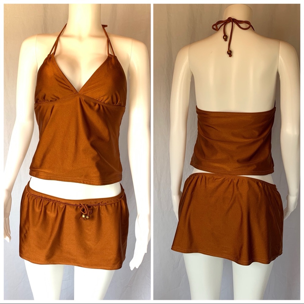 Isaac Mizrahi tankini set halter skirt copper bead